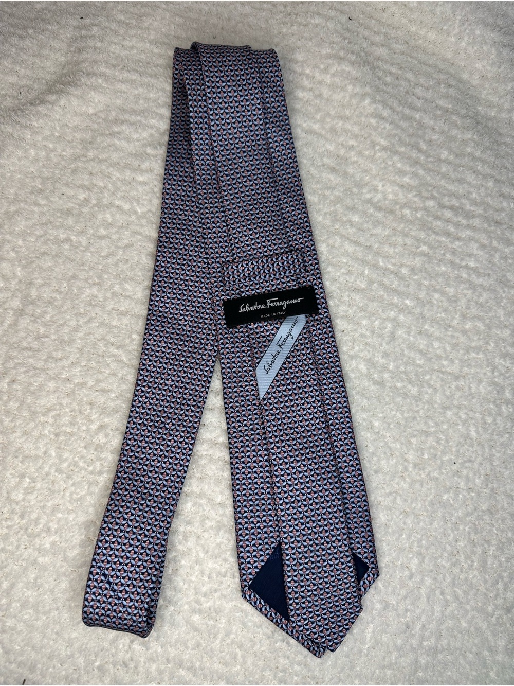 Salvatore Ferragamo Navy and Pink Micro-Pattern Silk Tie